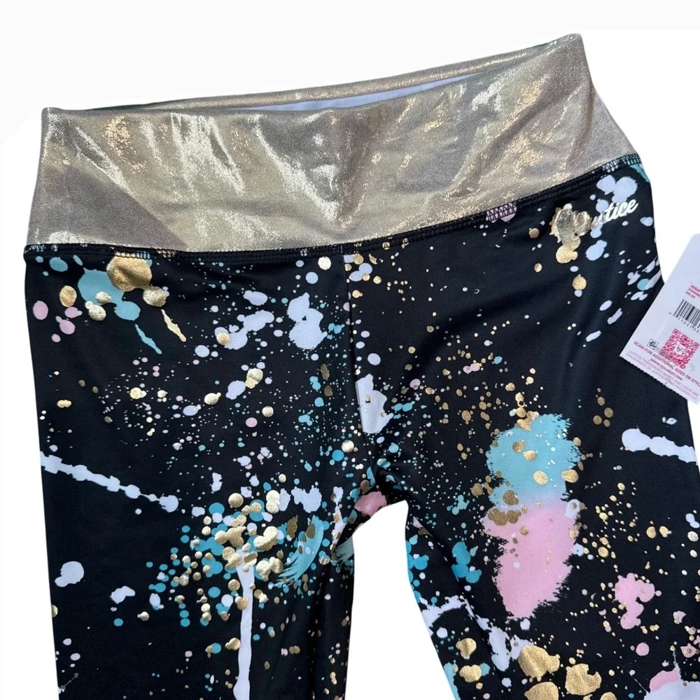 Justice Girls Turquoise Gymnast Star Tank Top & Black‎ Paint Splatter Leggings